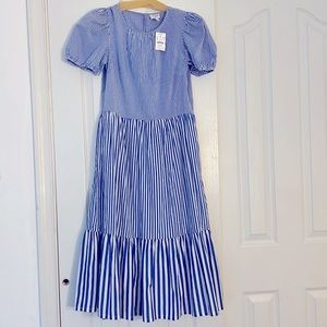 NWT- J. Crew cotton sea sucker poplin puff sleeved tiered midi dress - size 0